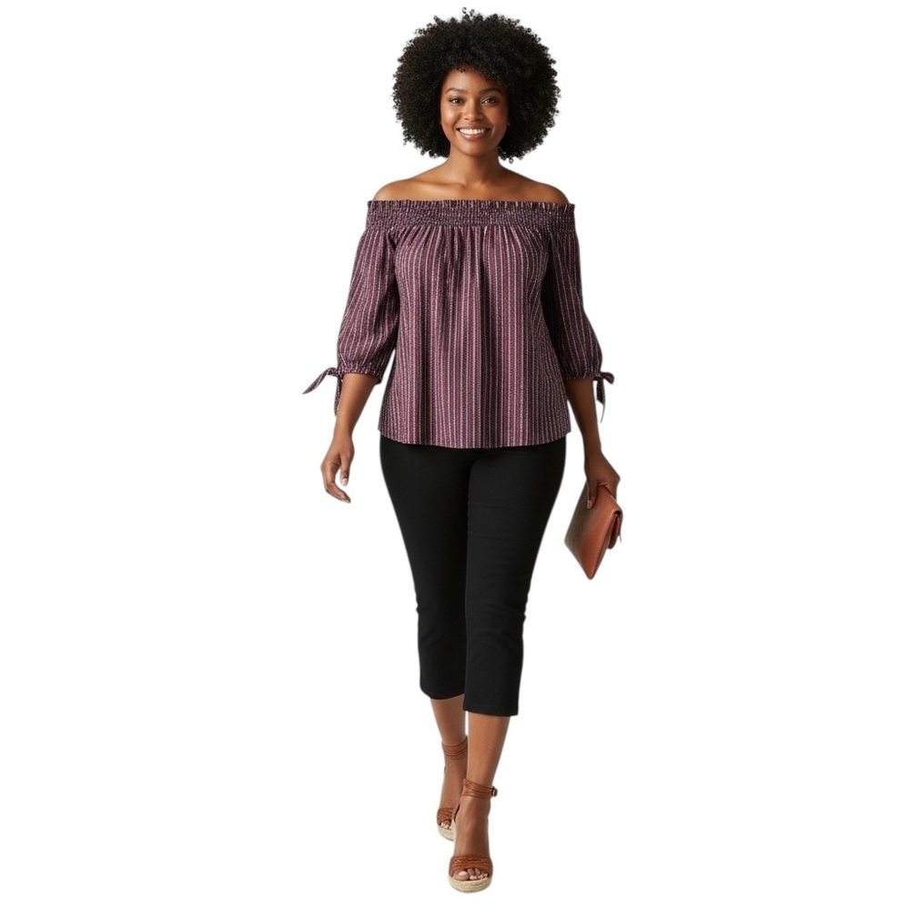 CAROLINE CONSTAS Striped Off-the-Shoulder Blouse Size Large -- NWT - Picture 4 of 9
